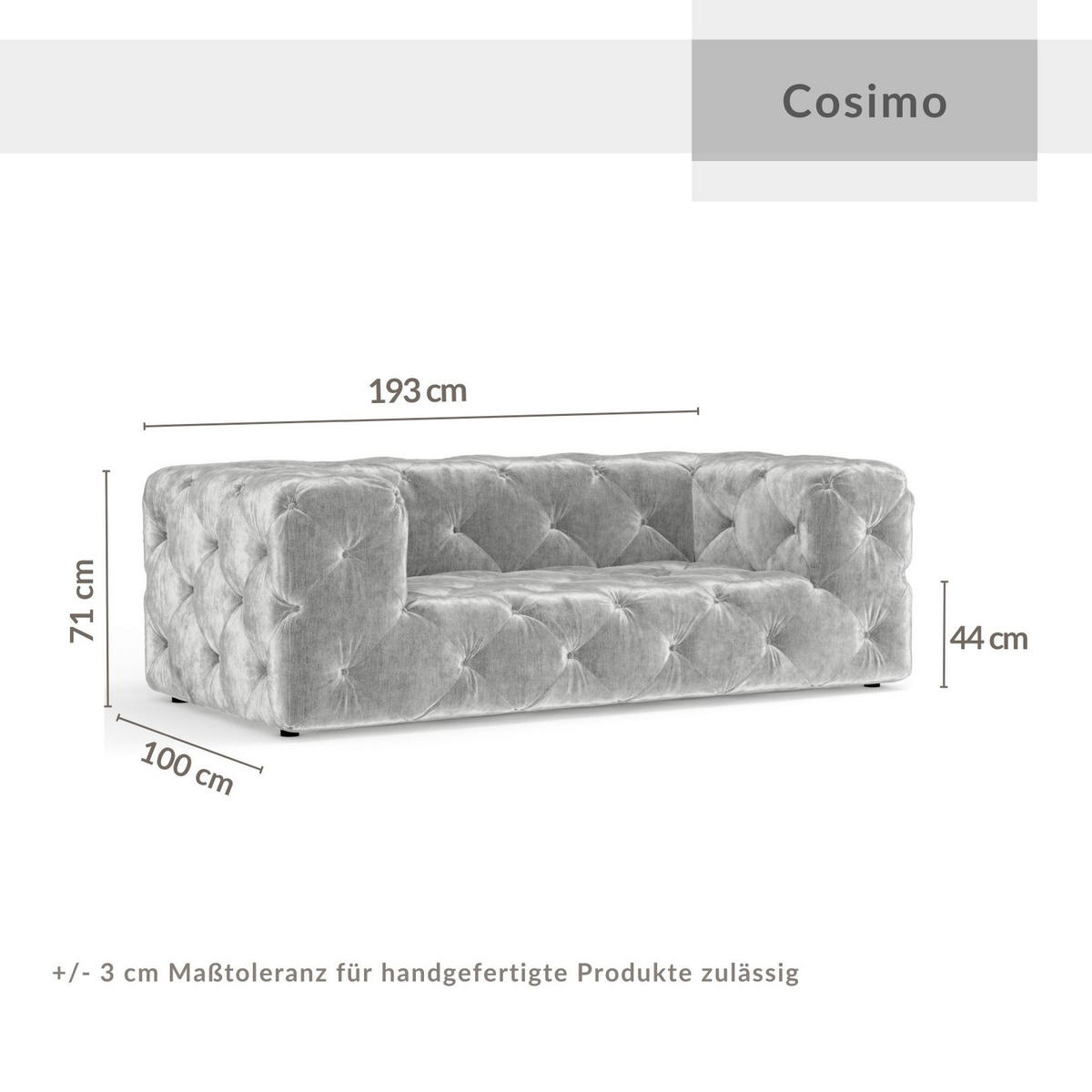 2-SITZER-SOFA Cosimo Hellgrau Chenille - Hellgrau/Schwarz, Holz/Holzwerkstoff (193/71/100cm) - Maison de Reve