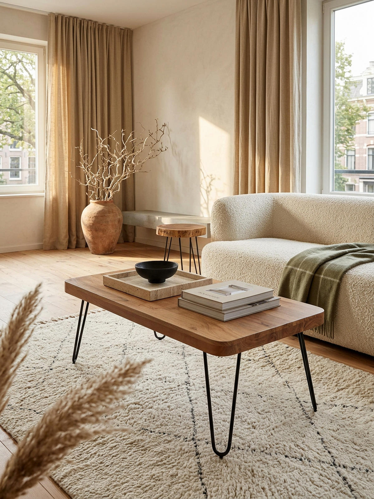 COUCHTISCH aus Massivholz mit Metallbeinen, handgefertigt, einzigartige Maserung, Beige 115x60x40 cm - Beige/Schwarz, Holz/Metall (60/115/40cm) - KADIMA DESIGN