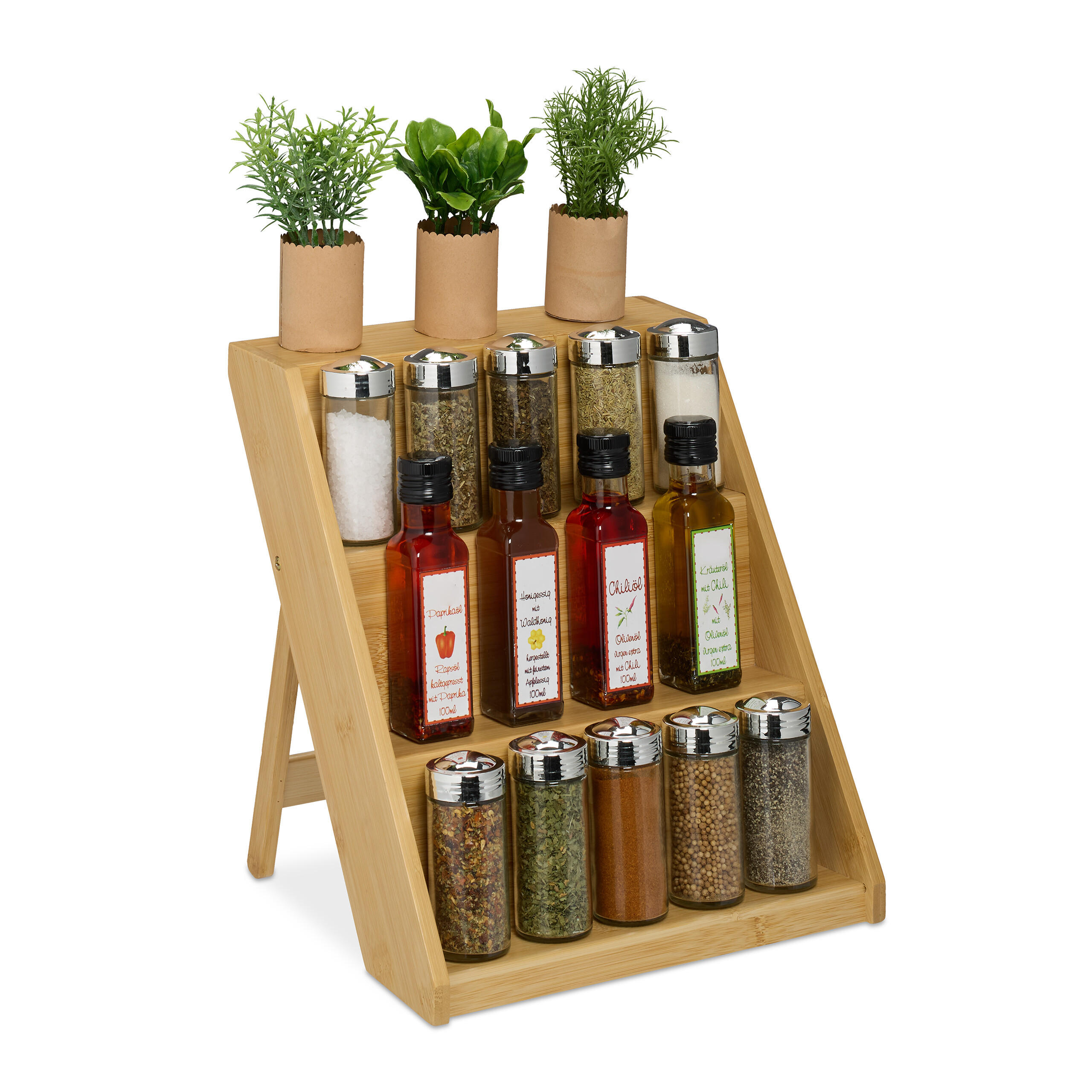 GEWÜRZREGAL - Hellbraun/Naturfarben, Holz (30/29.5/26cm) - Relaxdays
