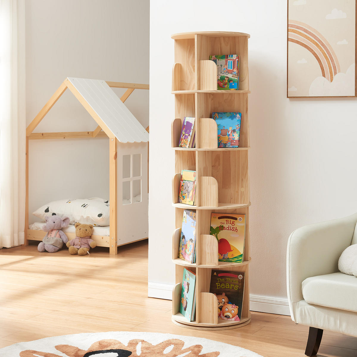 KINDERREGAL Chasek - Naturfarben, Holz (44/157/44cm) - [en.casa]