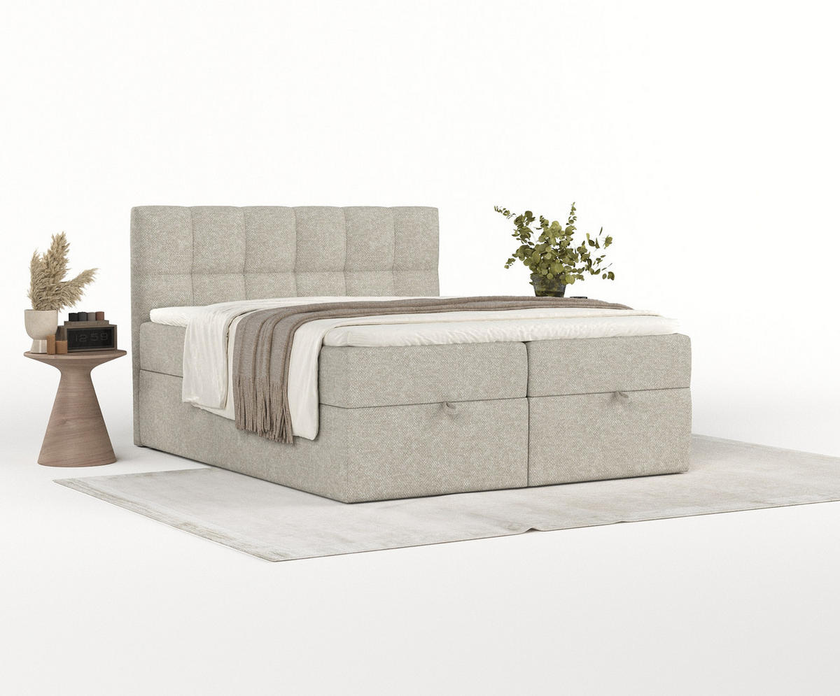 BOXBETT Shay Beige Grau 140/200 cm - Beige/Schwarz, Holz/Holzwerkstoff (140/200cm) - Maison de Reve