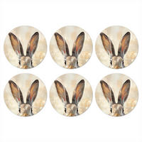 GLASUNTERSETZER Hase - Ohren - Braun 10x10 cm - Beige, Naturmaterialien (10/0.2cm) - MuchoWow