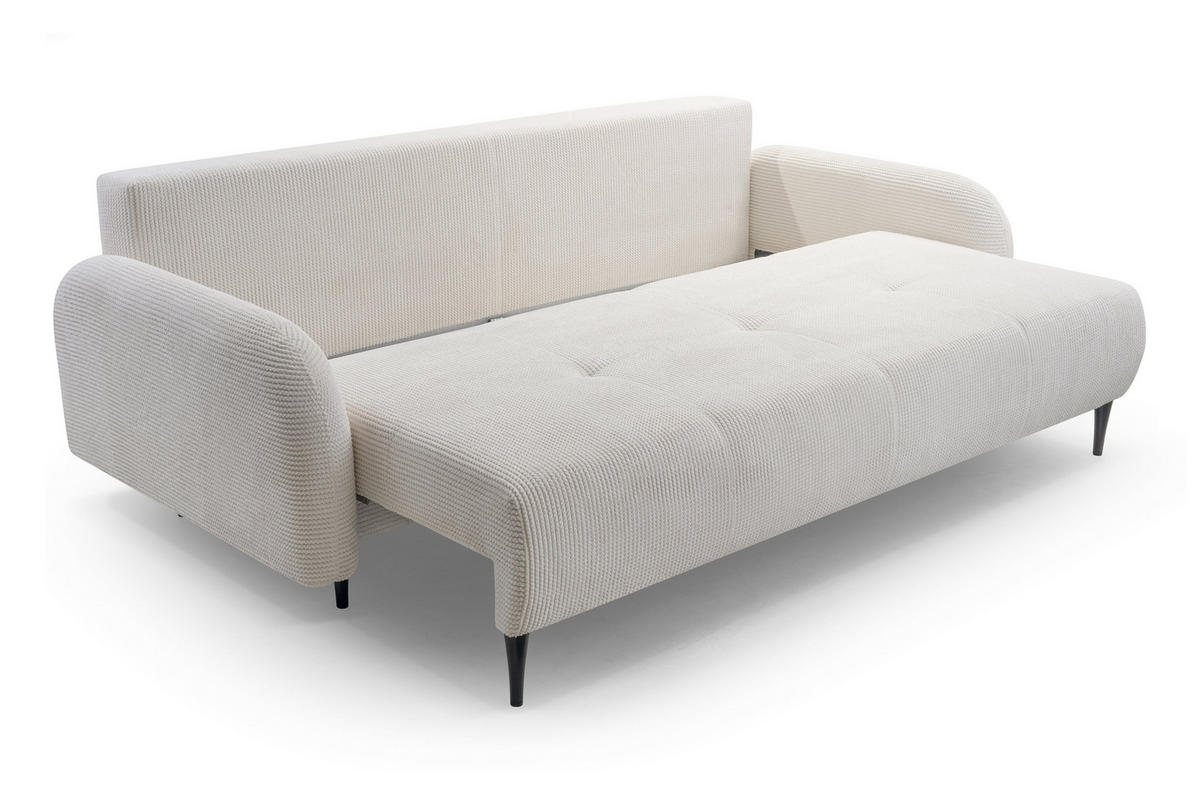BETTSOFA VIVO Creme Geflochtener Stoff mit Schlaffunktion - Creme, Holz (230/95/102cm) - MASSENO