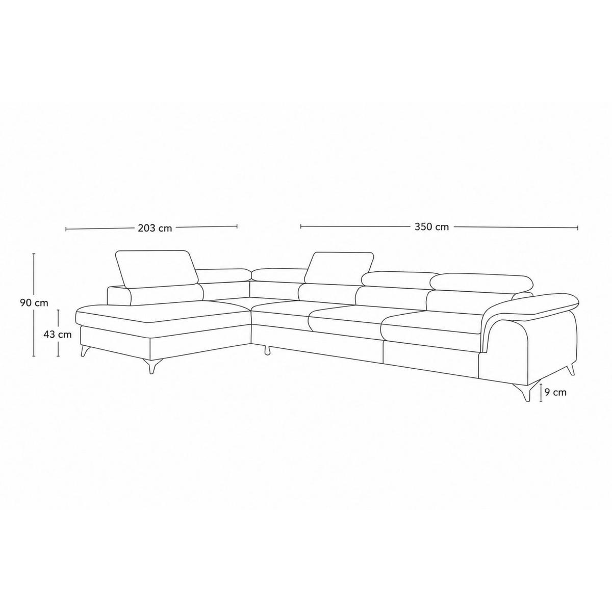 ECKSOFA PLAZA MAXI Links mit Schlaffunktion 127x195 Velours Dunkelgrau - Dunkelgrau/Schwarz, Holz/Textil (350/203cm) - Muffo