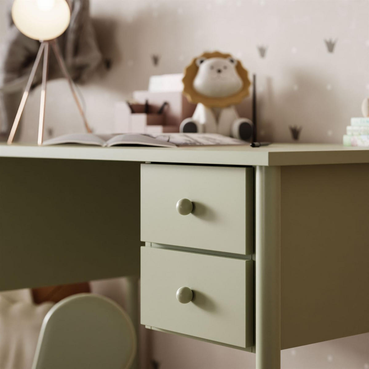 KINDERSCHREIBTISCH BABUSHKA Olivgrün - Olivgrün, Holzwerkstoff (113/75/65cm)