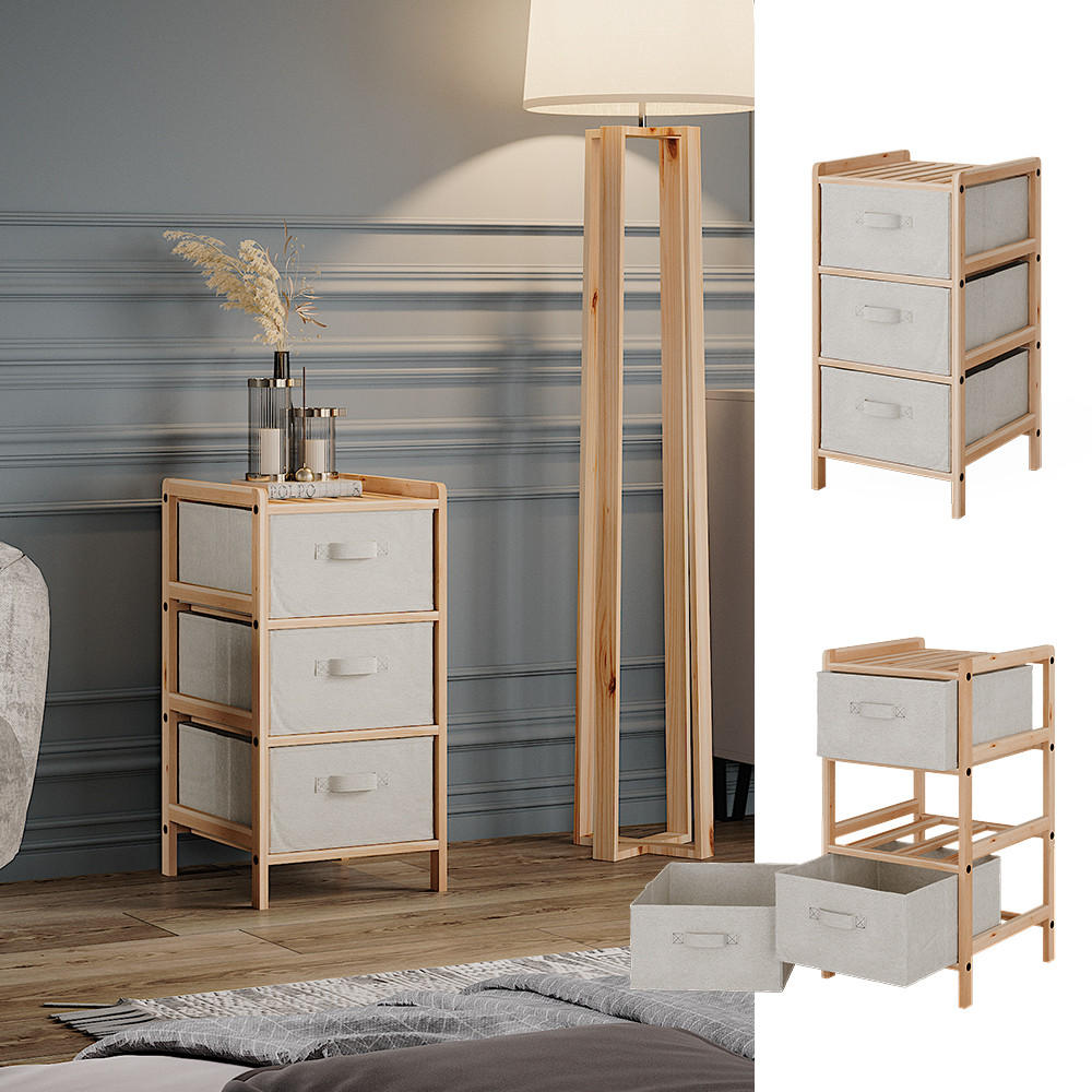 KOMMODE Bruno Beige 34.5 x 67 cm mit 3 Stoffschubladen - Beige/Naturfarben, Holzwerkstoff (34.5/67/36.5cm) - Vicco