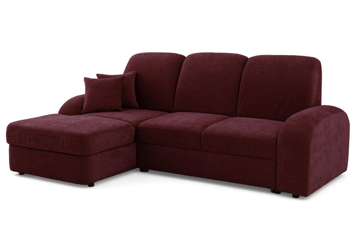 ECKSOFA VIBE S Links mit Schlaffunktion 130x202 Chenille Bordeaux - Bordeaux/Schwarz, Holz/Kunststoff (255/156cm) - Muffo