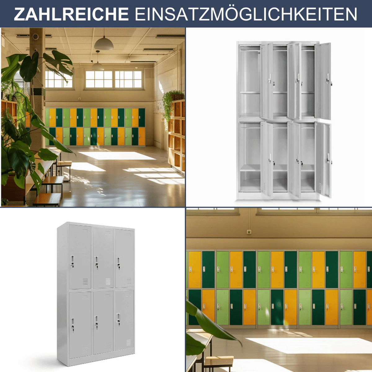 UMKLEIDESCHRANK Spind IGOREK 6 Abteile 150x90x45cm Grau - Grau, Metall (90/150/45cm) - Jan Nowak