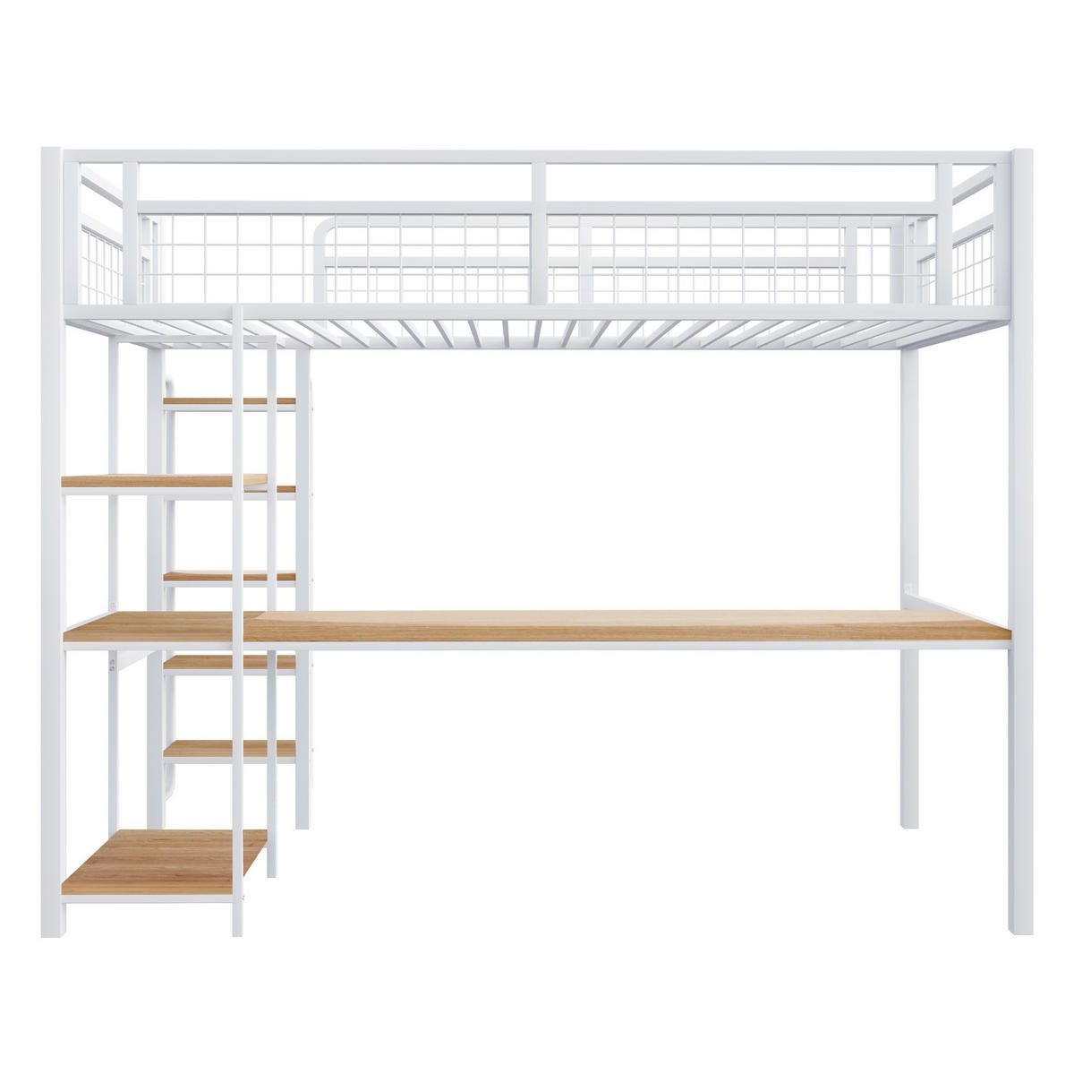 HOCHBETT aus Metall 90x200 cm in Weiß mit Tisch & Regalen - Weiß, Metall (90/200cm) - Modfu