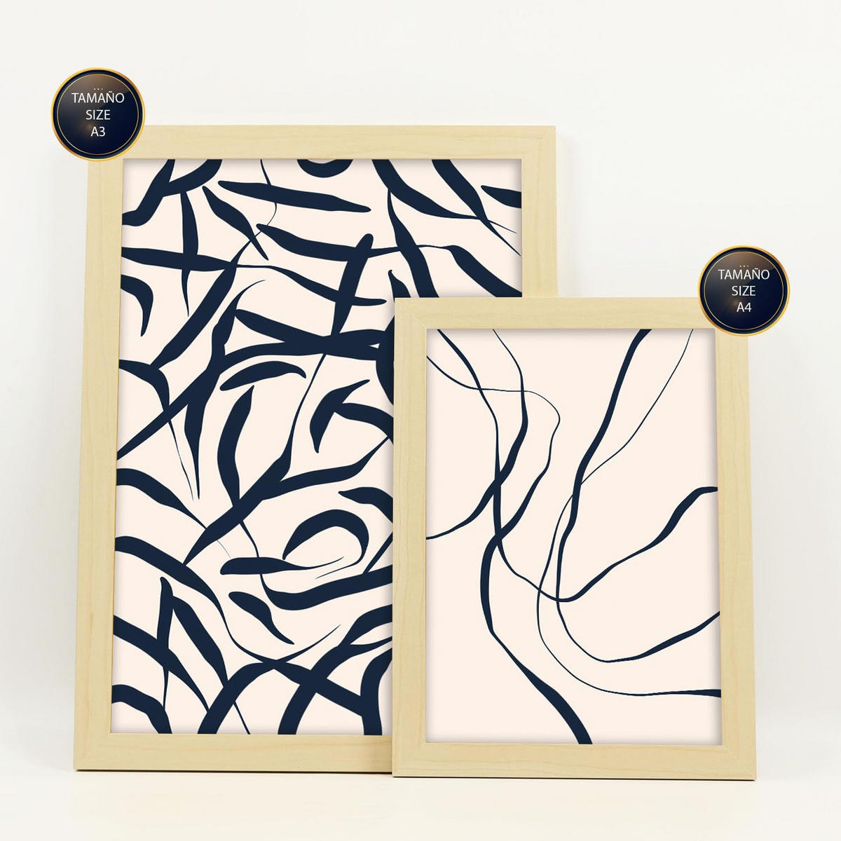 POSTER Set Mit 6 Formabstrakte Ästhetische Dekobilder Für Ihr Wohnzimmer, Schlafzimmer Oder Zuhause A3 & A4 Rahmen Aus Hellem Holz - Beige, Papier (29/3cm) - Nacnic