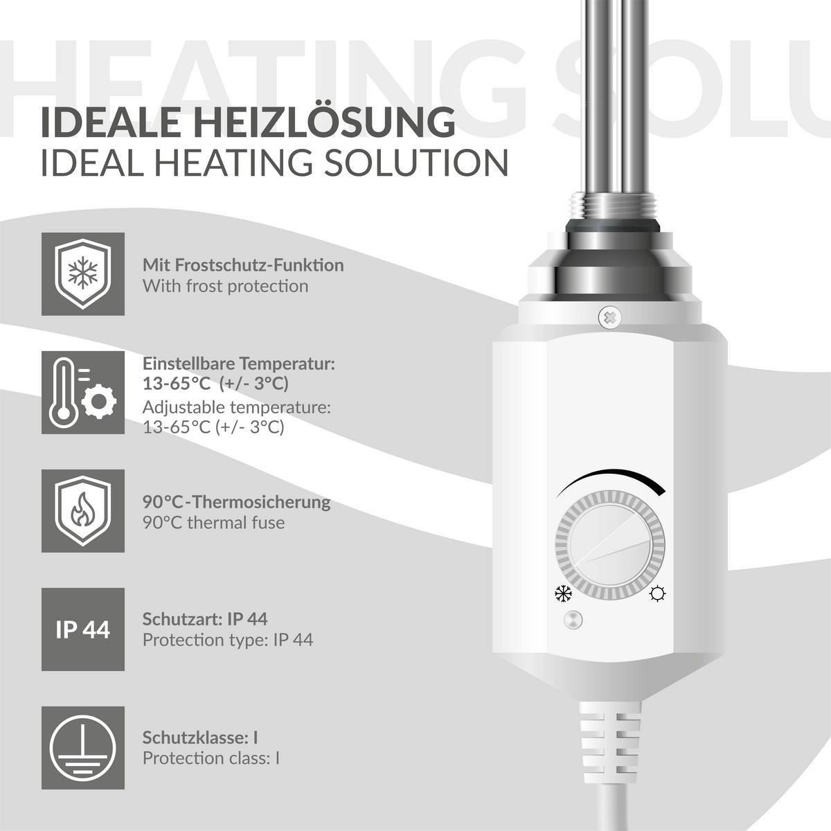 BADHEIZKÖRPER elektrisch Sahara 400x1200 mm Weiß gerade mit Heizstab 1200W - Weiß, Metall (3/120/40cm) - LuxeBath