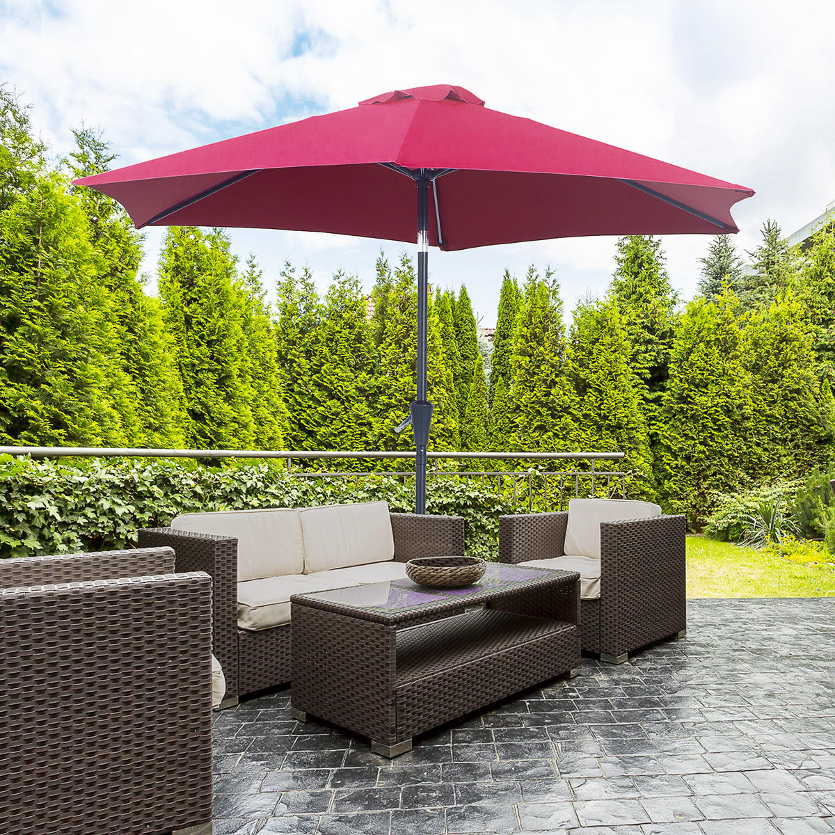 SONNENSCHIRM DE-11367 neigbar, mit Kurbel, Aluminium Weinrot - Weinrot, Metall (260/260cm) - ComfortXL