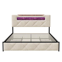 POLSTERBETT 140x200 cm mit LED, USB, 3 Schubladen, Samt, Beige - Beige, Holz (140/200cm)