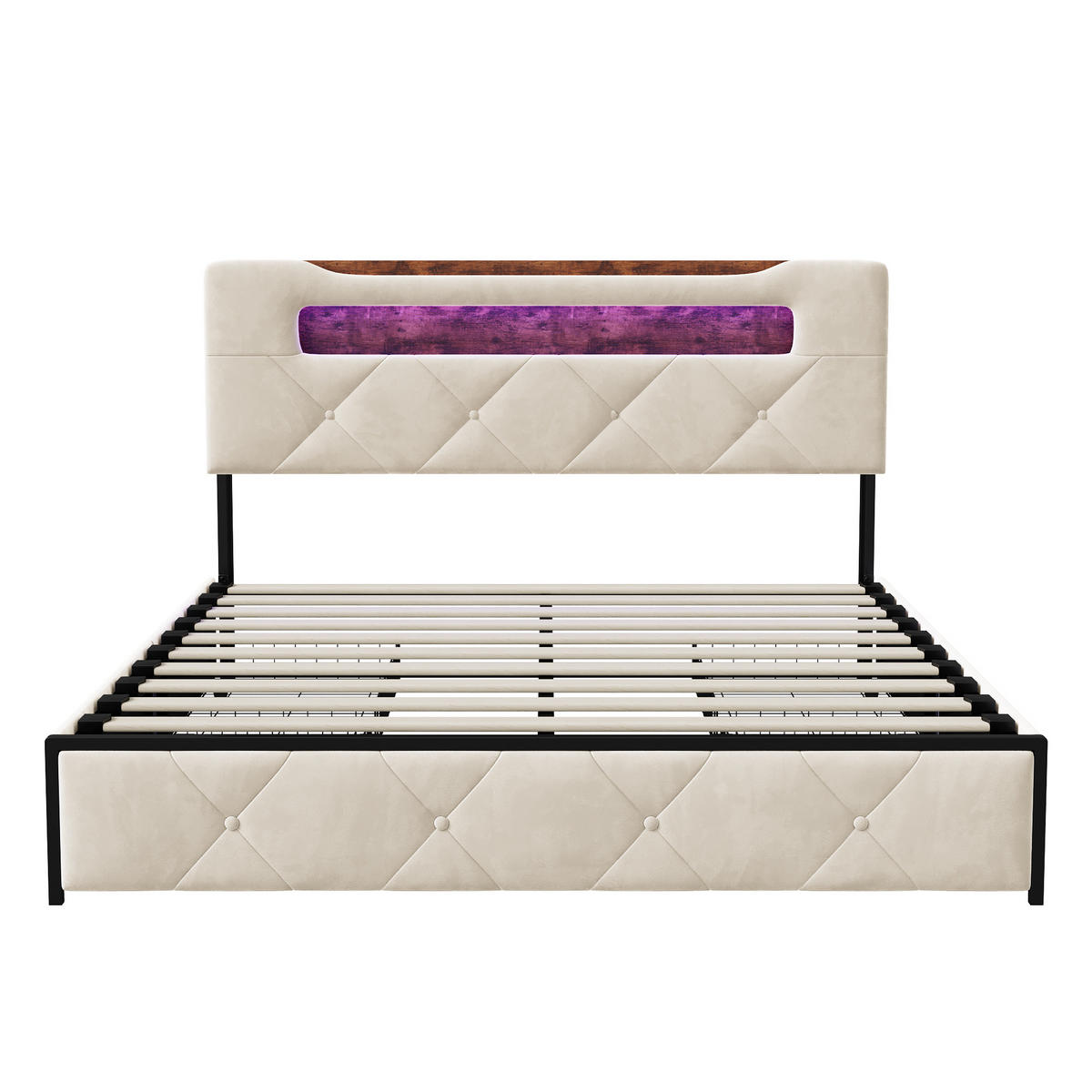 POLSTERBETT 140x190 cm Beige mit 4 Schubladen, LED Beleuchtung, Stauraum Kopfteil mit USB und Typ-C - Beige, Metall (140/190cm) - EuroLiving