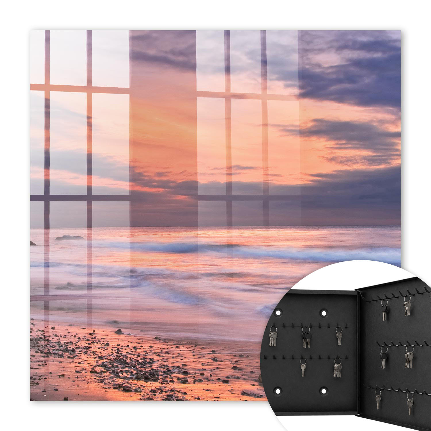 SCHLÜSSELBOX Schwarz 30x30 cm- Türöffnung nach rechts - Sonnenuntergang - Pink, Metall (30/30/5cm) - TULUP