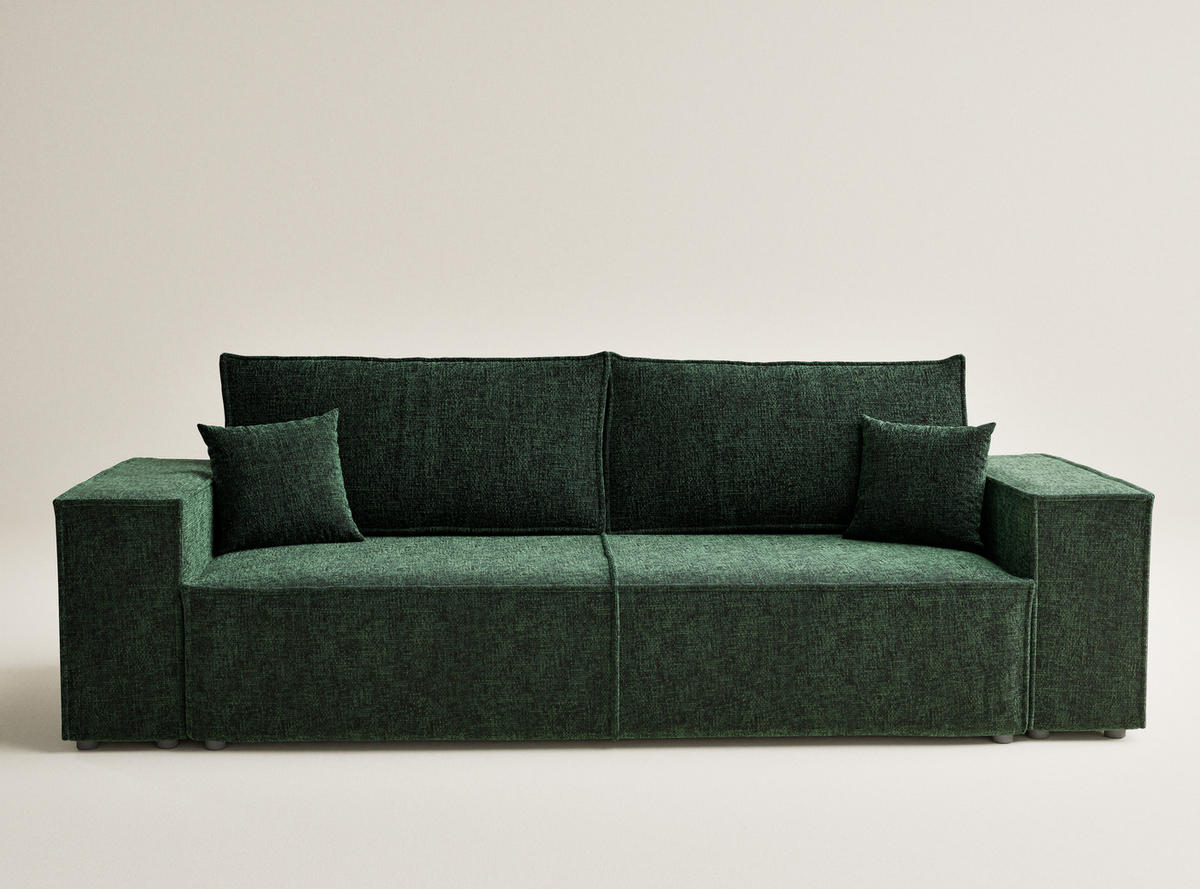 SOFA MIT SCHLAFFUNKTION Milos Dunkelgrün Chenille-Stoff - Dunkelgrün/Schwarz, Holz/Holzwerkstoff (255/70/105cm) - Maison de Reve