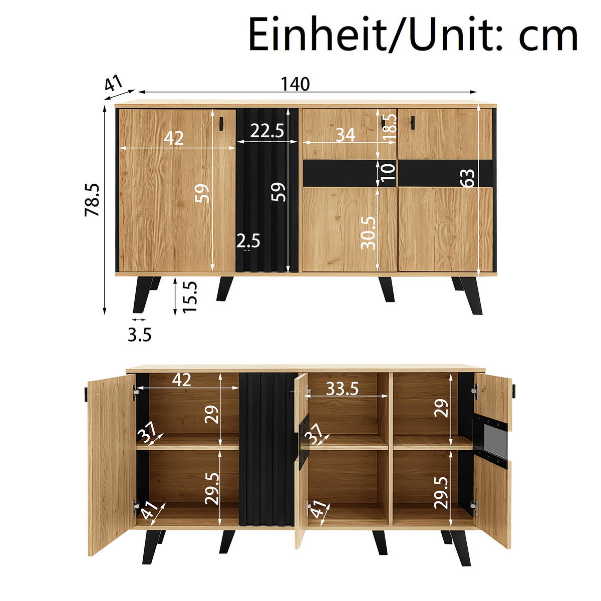 WOHNZIMMERMÖBEL-SET 3-teilig 100/60/45, 170/40/50,5, 140/41/78,5 cm mit LED, Glas und Stauraum, Schwarz/Holzfarben - Schwarz, Holzwerkstoff (100/45/60cm) - Redom