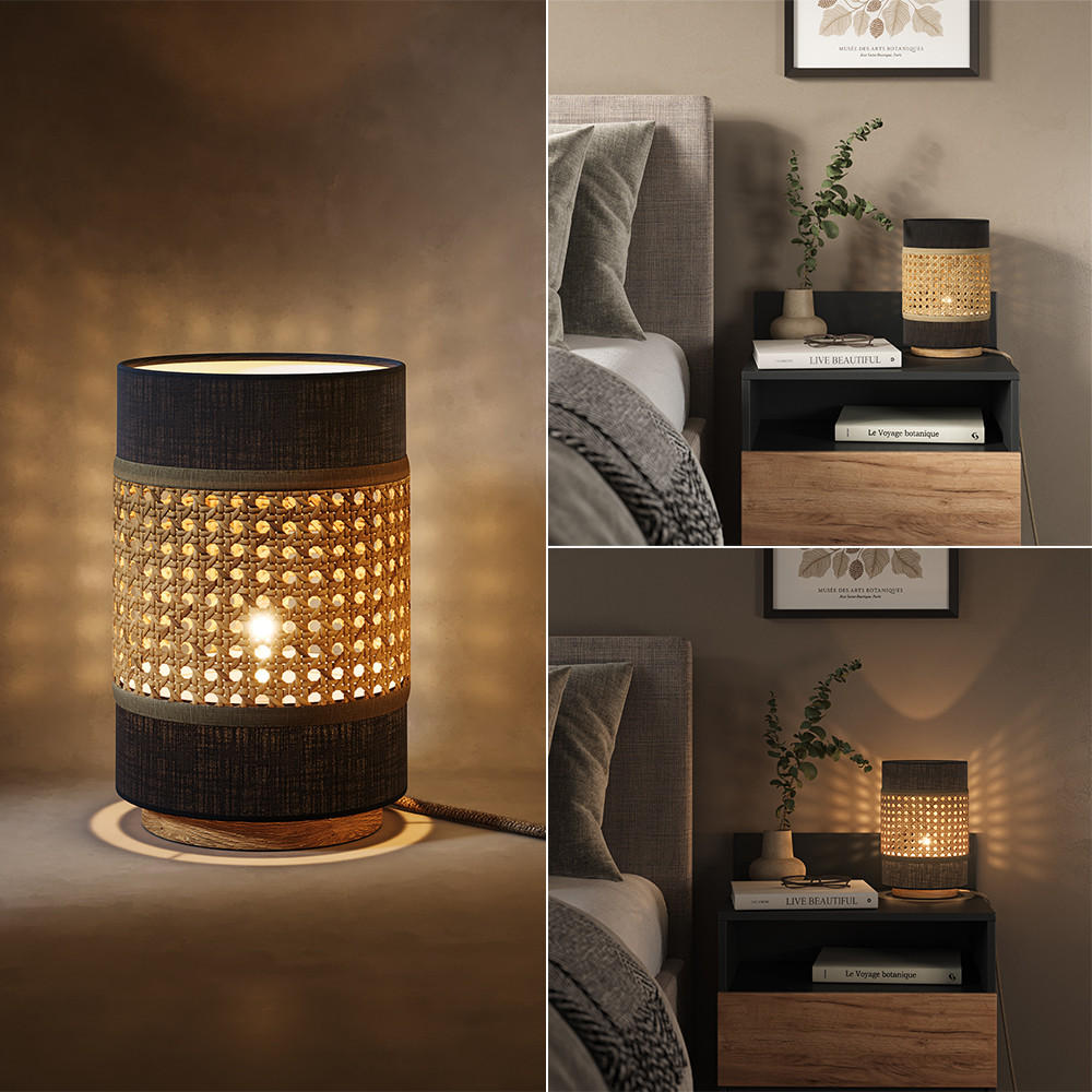 TISCHLAMPE Morten Rattan/Schwarz 17.5 x 26.5 cm - Schwarz/Braun, Holz (17.5/17.5/26.5cm) - Vicco