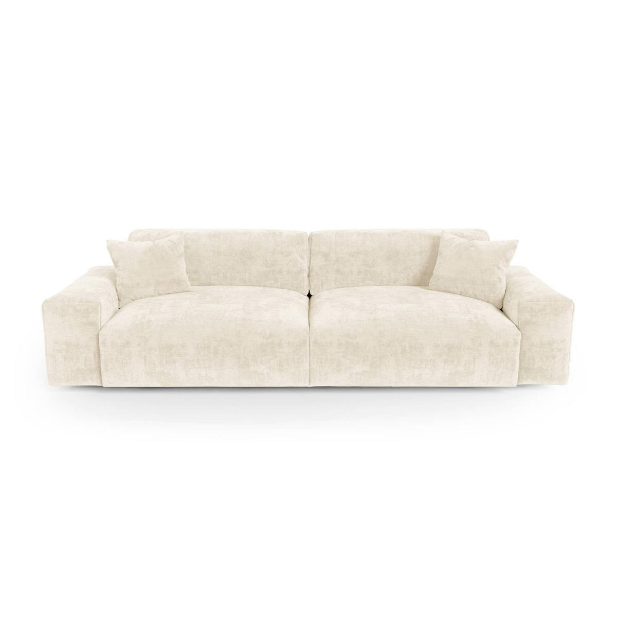 SOFA CHEER Geprägter Samt Creme 220cm - Creme, Textil (220/84/94cm) - Premium Interiors
