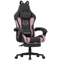 GAMING-STUHL Katzenohren, Massage, Fußstütze – Rosa/Schwarz - Schwarz, Leder (59/120/56cm) - Rattantree