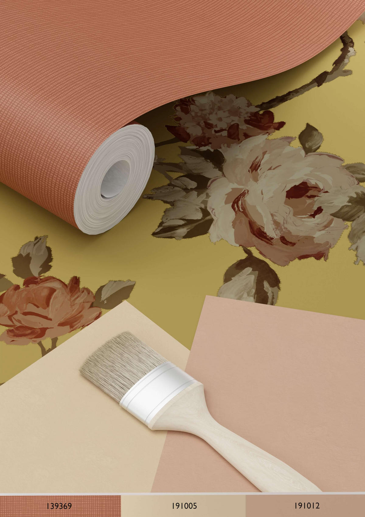TAPETE Blumenmuster 53 cm x 10.05 m - Goldfarben, Papier (53/1000cm) - ESTAhome