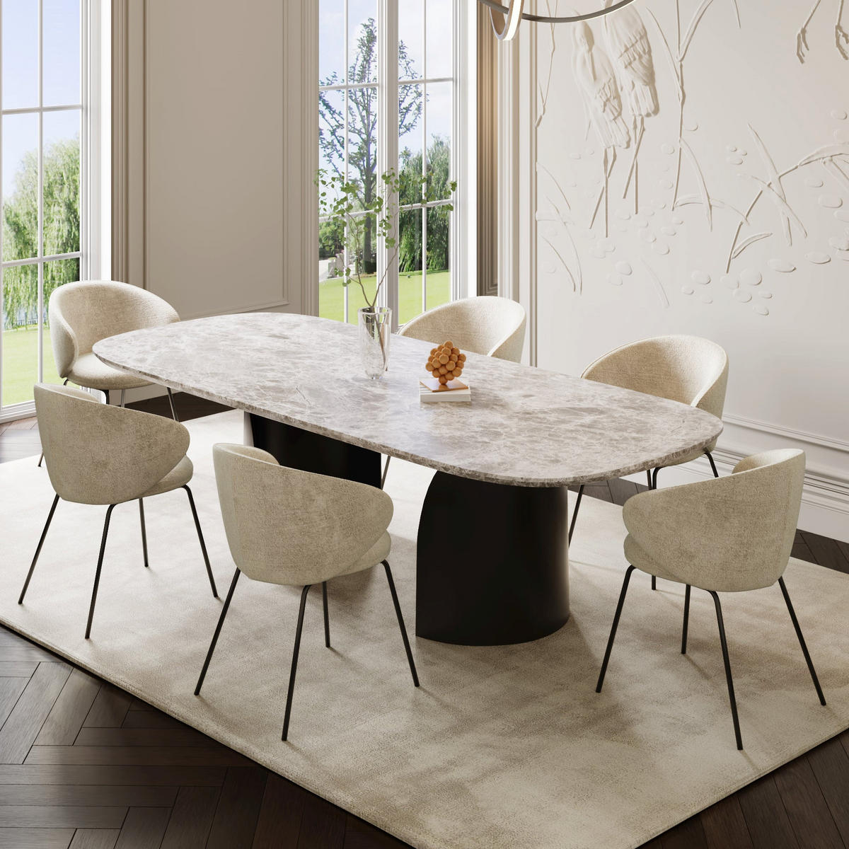 ESSZIMMERSTUHL Texturierter Samt Creme 53.5cm - Creme, Textil (53.5/75/54cm) - Sia Home