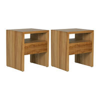 2ER-SET Nachttische – 1 Schublade & 1 Fach – Teakholz – Naturfarben – REVUKA - Naturfarben, Holz (45/52/39cm) - Vente-Unique