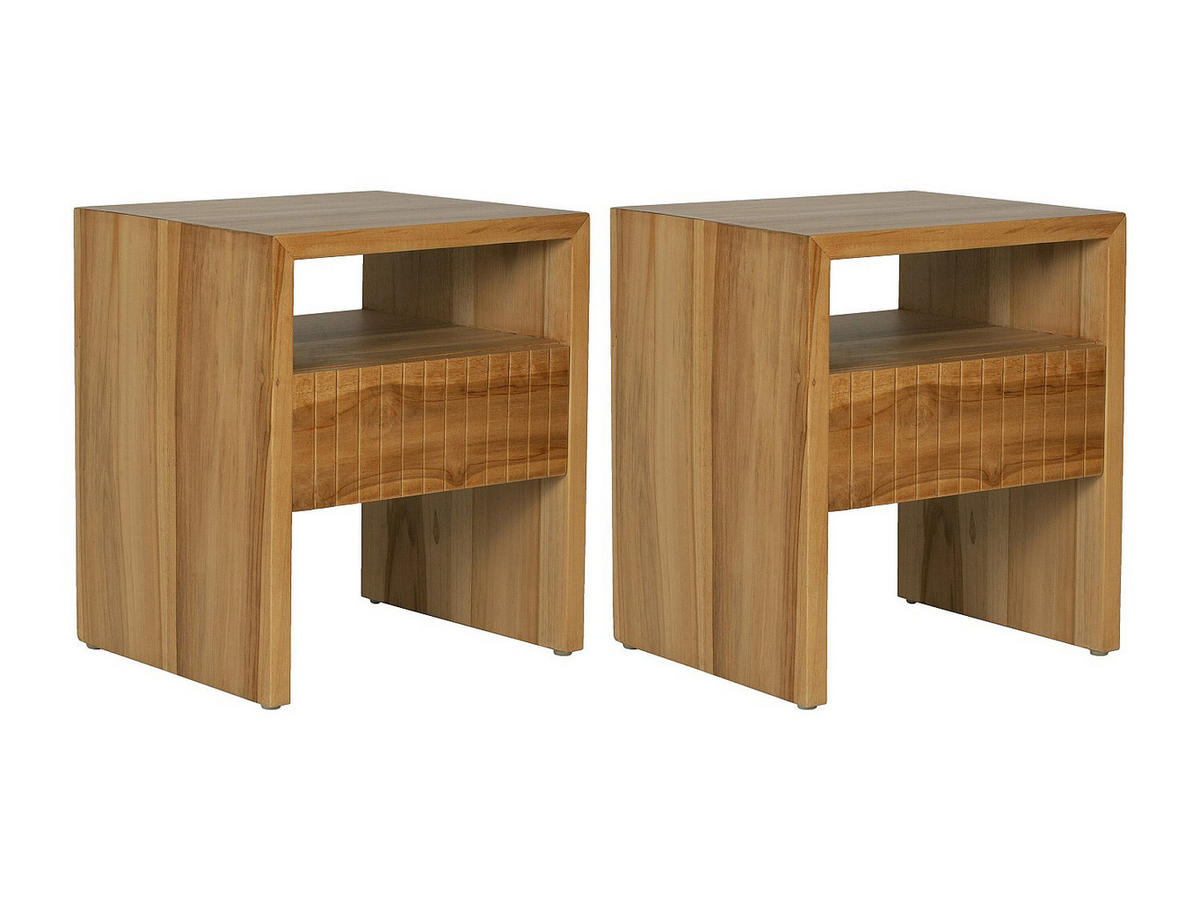 2ER-SET Nachttische – 1 Schublade & 1 Fach – Teakholz – Naturfarben – REVUKA - Naturfarben, Holz (45/52/39cm) - Vente-Unique