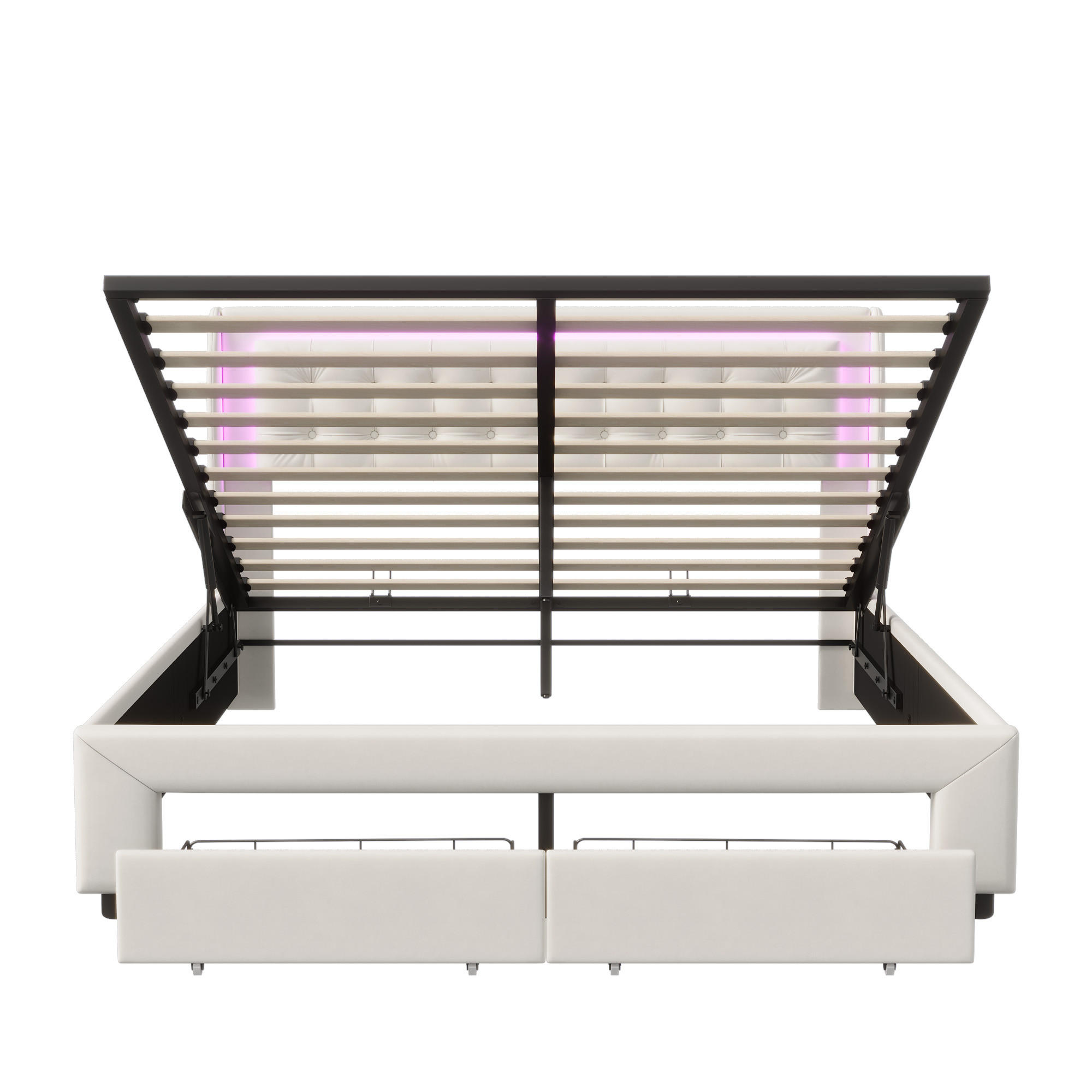 POLSTERBETT 160x200 cm mit LED, 2 Schubladen, Samt, Beige - Beige, Metall (160/200cm)