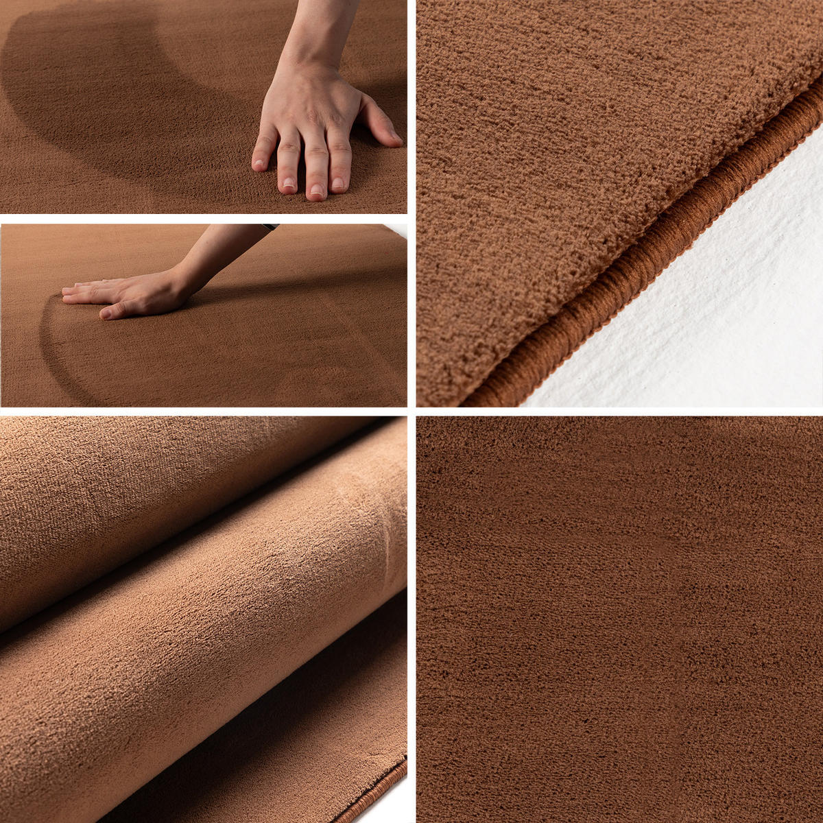 TEPPICH Kurzflor Uni-Farbe Microfaser Antirutsch Wohnzimmer waschbar Braun Rund 120x120 - Braun, Textil (120/120cm) - KADIMA DESIGN