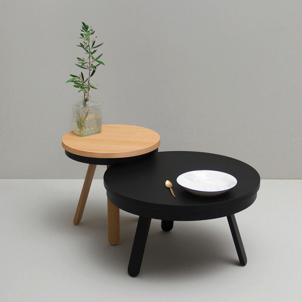 BEISTELLTISCH Batea S mit Tablett - Eichefarben/Schwarz, Holz (42/42/42cm) - Woodendot