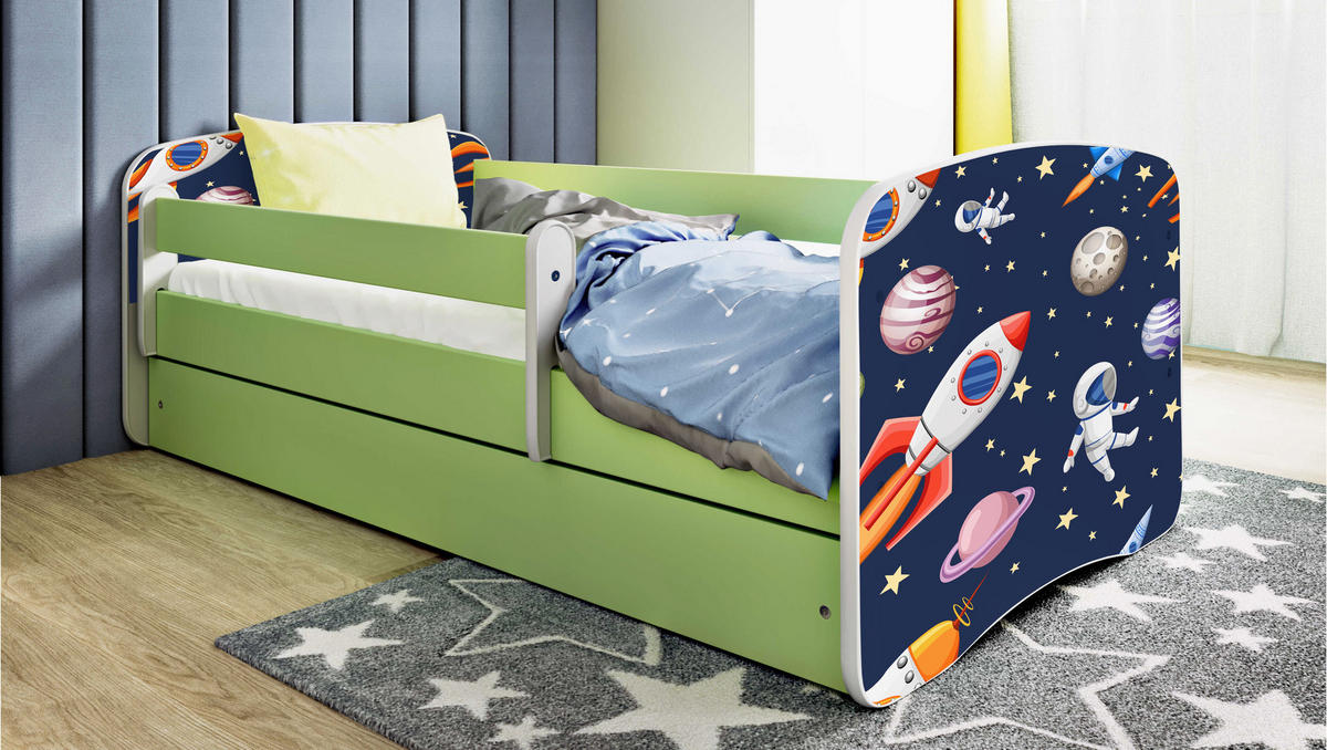 KINDERBETT Kosmos mit Schublade und Matratze 180/80 - Grün, Holzwerkstoff (80/180cm) - RAUMHIRSCH FURNITURE