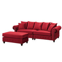 BIGSOFA - Samt - Silberfarben/Rot, Buchenholz/Textil (260/90/93cm) - home24