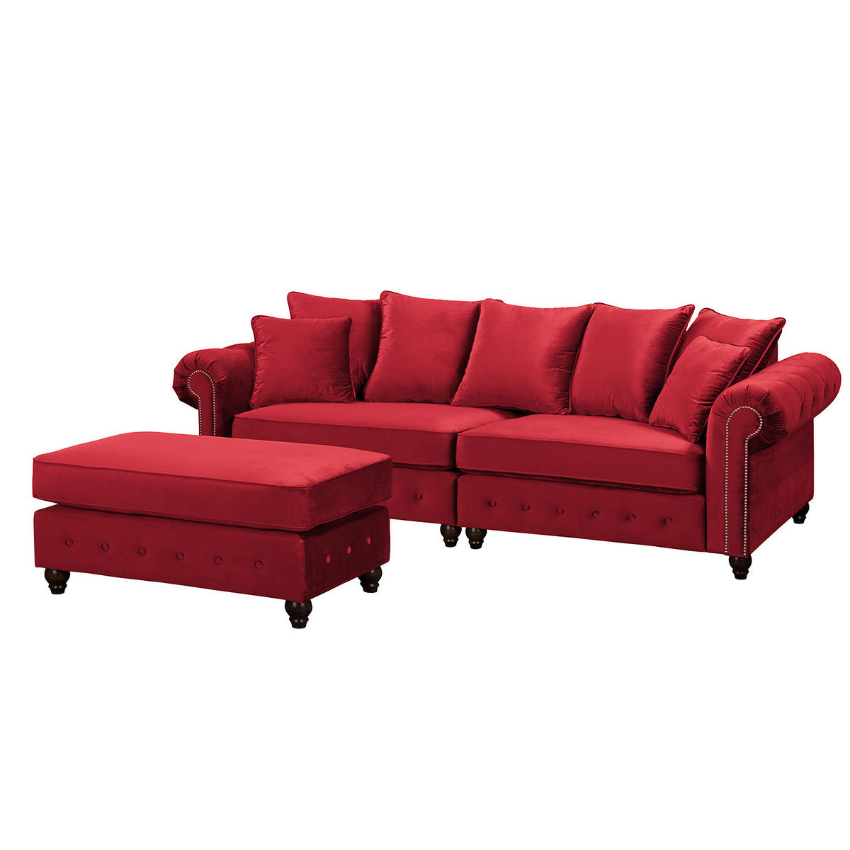 BIGSOFA - Samt - Silberfarben/Rot, Buchenholz/Textil (260/90/93cm) - home24