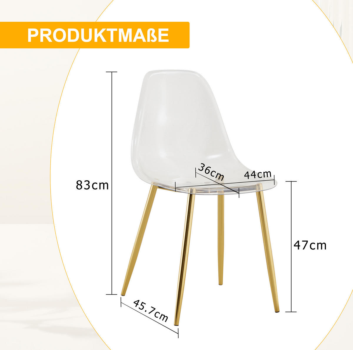 ESSZIMMERSTUHL 4er-Set 83 cm Kunststoff Transparent mit Metallbeinen Gold - Goldfarben, Metall (45.7/83/44cm) - Meubliv