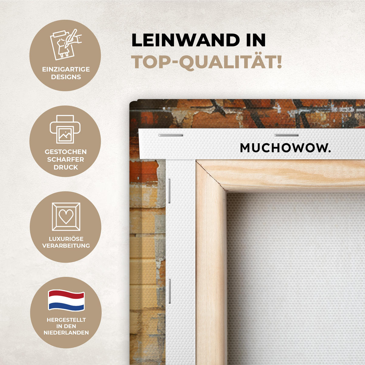 LEINWANDBILD Graffiti - Banksy - Mädchen - Straßenkunst Wandbild Wohnzimmer 50x50 cm - Sandfarben, Textil (50/50cm) - MuchoWow