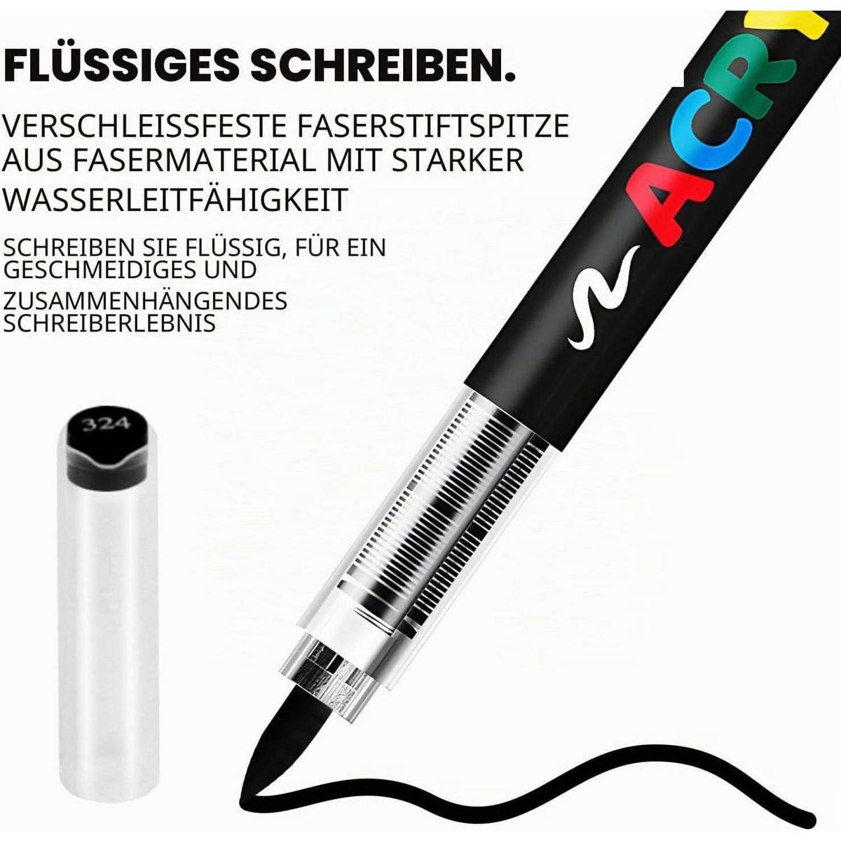 ACRYLSTIFTE 12-teiliges Set Weiß Schwarz - Multicolor, Kunststoff (1/1/13.8cm)