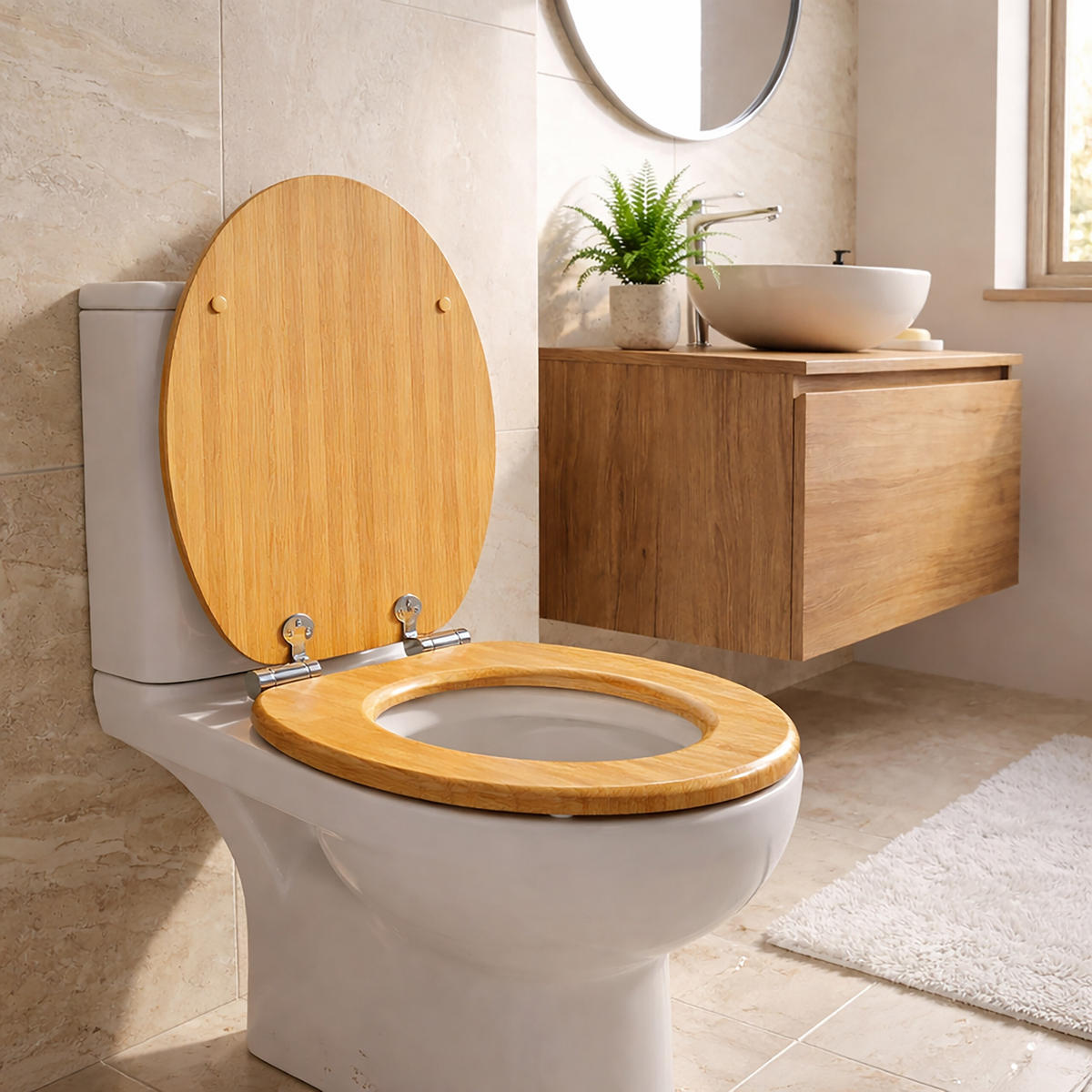 TOILETTENDECKEL - Hellbraun, Holzwerkstoff/Kunststoff (37.5/5.5/43.5cm) - Relaxdays