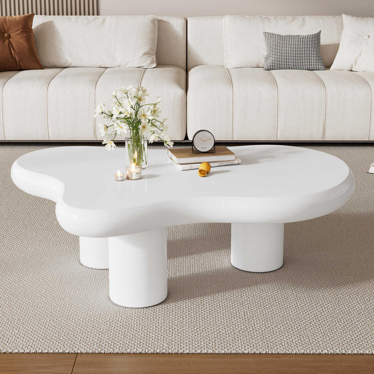 COUCHTISCH aus MDF 97x67x32 cm in Weiß mit Filzunterlagen - Weiß, Holzwerkstoff (97/67/32cm) - Modfu