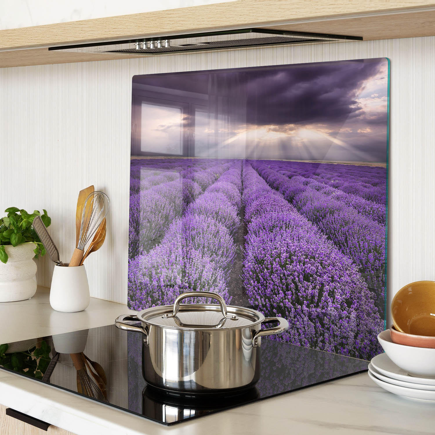 GLASPLATTE 60x52 cm Lavendelfeld - Lila, Glas (60/0.4/52cm) - TULUP