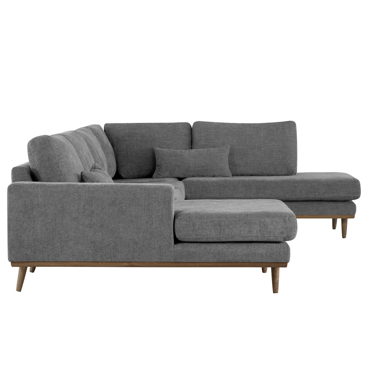 WOHNLANDSCHAFT mit Longchair - Eichefarben/Dunkelgrau, Eichenholz/Textil (371/81/219cm) - home24