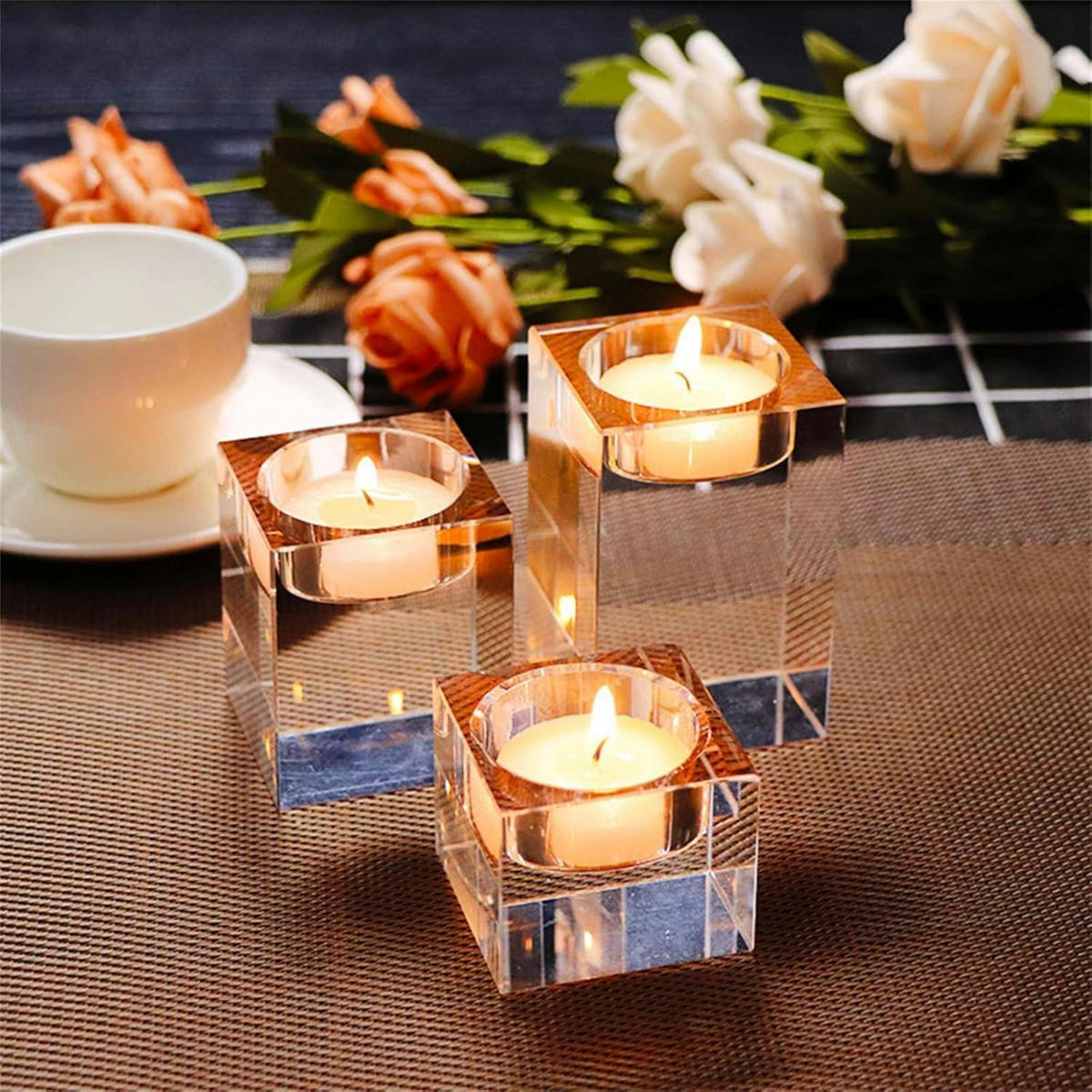 TEELICHTHALTER Kristallglas Set 3-teilig transparent - Transparent, Glas (8cm)