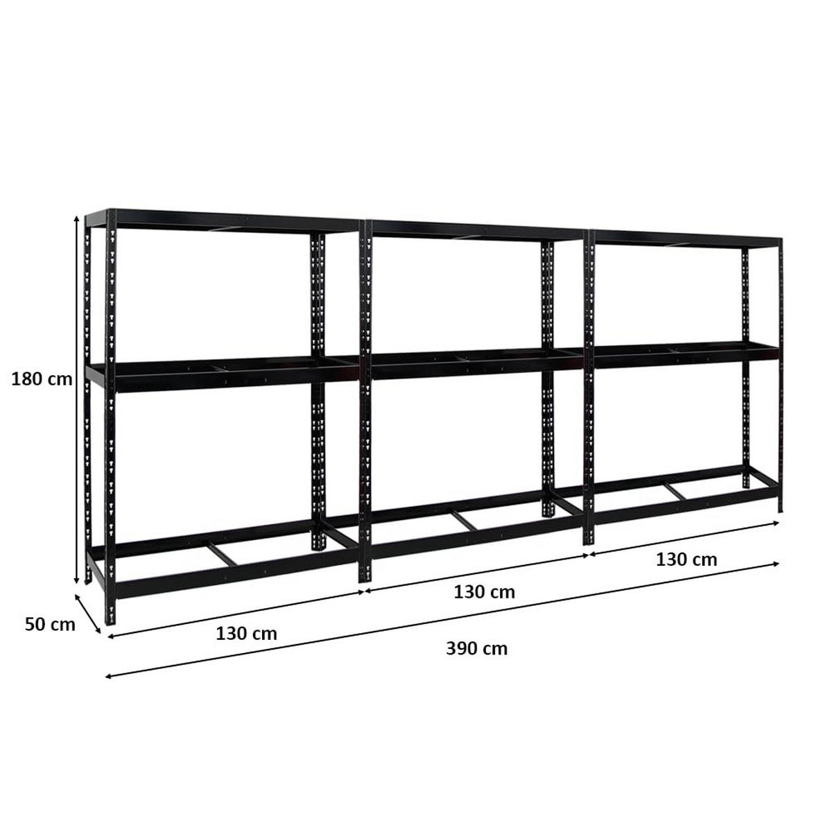 REIFENREGAL Tiger 3er-Set mit 3x 180x130x50 cm bis zu 36 Reifen mit Fachboden Schwarz - Schwarz, Metall (390/180/50cm) - PROREGAL