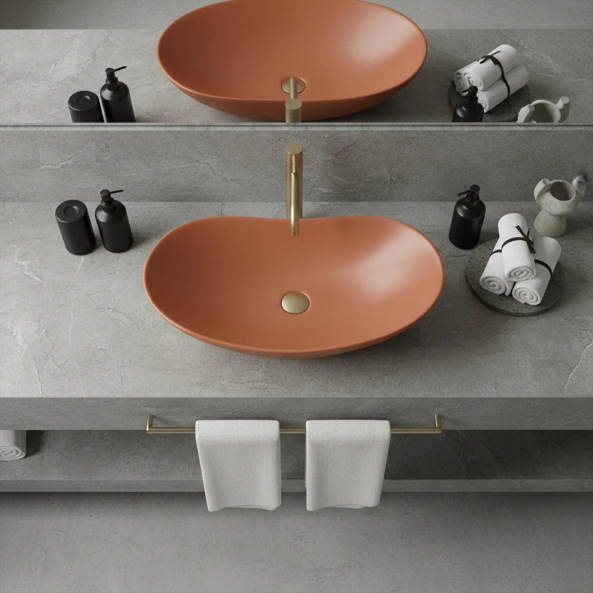 AUFSATZWASCHBECKEN Rea Royal Cinnamon Matt - Orange, Keramik (35.5/15.5/61.5cm) - REA