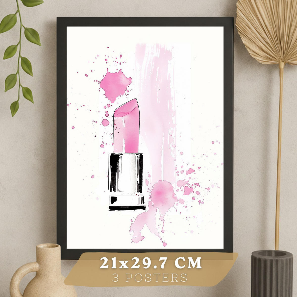 PLAKAT Sada 3 Růžová černá A3 Černý rám - černá, papír (29.7/1/42cm) - Nacnic