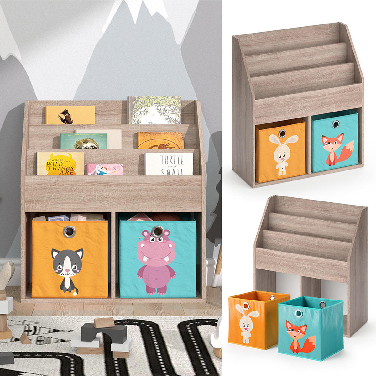 KINDERREGAL Luigi Sonoma 72 x 79 cm mit 2 Faltboxen opt.1 - Sonoma Eiche, Holzwerkstoff (72/79/30.7cm) - Vicco