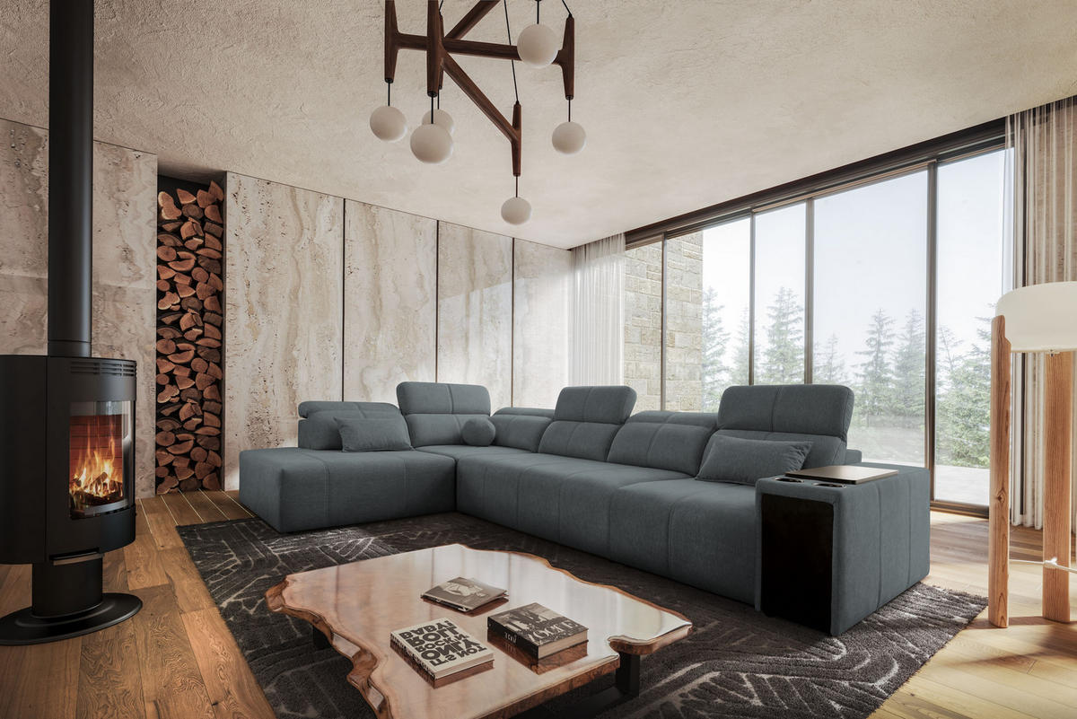 ECKSOFA L-Form Mindy XI Mit Schlaffunktion Und Verstellbarer Rückenlehne Stoff Verita Dunkelgrau Links - Dunkelgrau, Holz/Textil (230/350cm) - Kaiser Möbel