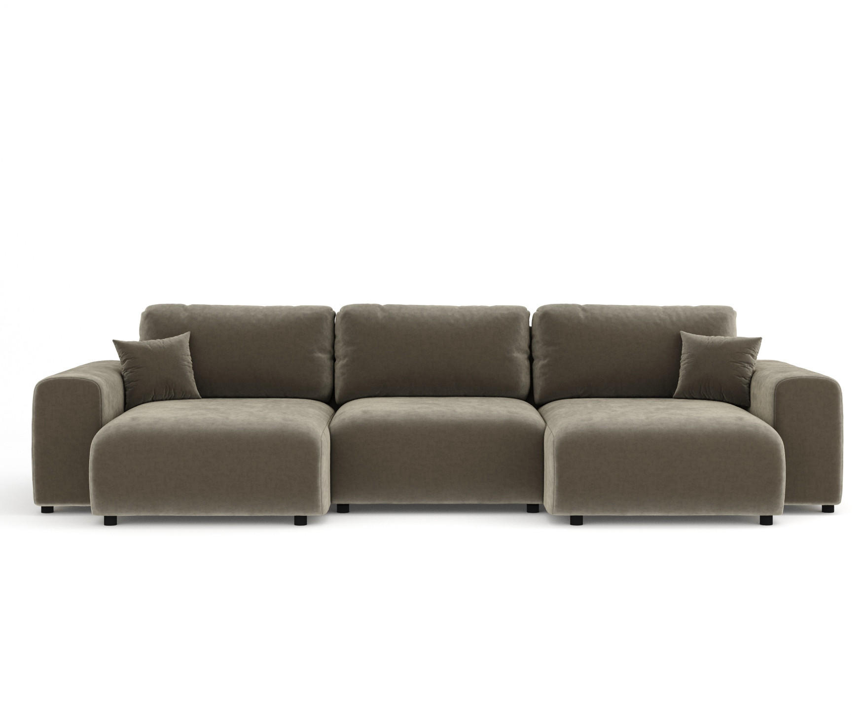 PANORAMASOFA Zanzibar Taupe Samtstoff - Taupe/Schwarz, Holz/Holzwerkstoff (325/79/144cm) - Maison de Reve