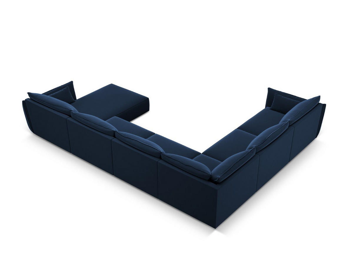 PANORAMASOFA links Kaelle aus Samt königsblau 8 Sitzplätze - Blau, Textil (284/85/384cm) - Micadoni