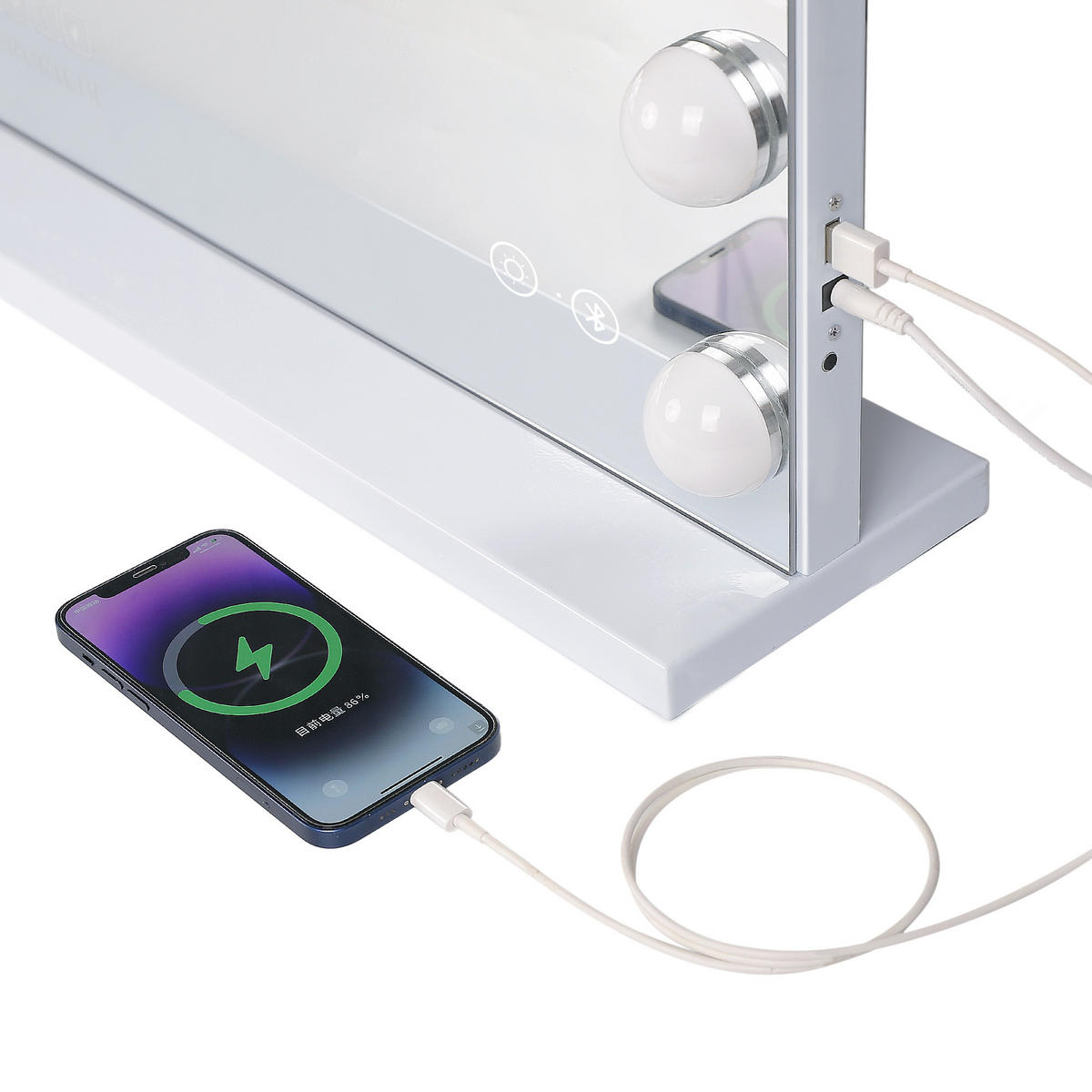 VANITII OGLEDALO ZA LIČENJE z LED osvetlitvijo in Bluetoothom, belo, 80/58 cm - bela, kovina (80/58/15cm) - VANITII